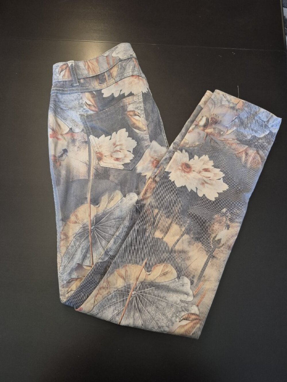 Leaf/Floral Motif Jeans - Reversible